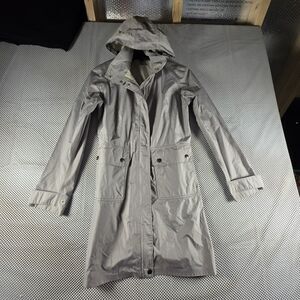 Patagonia Women's XS Gray Hooded Rain Jacket Long Nylon Trench Coat